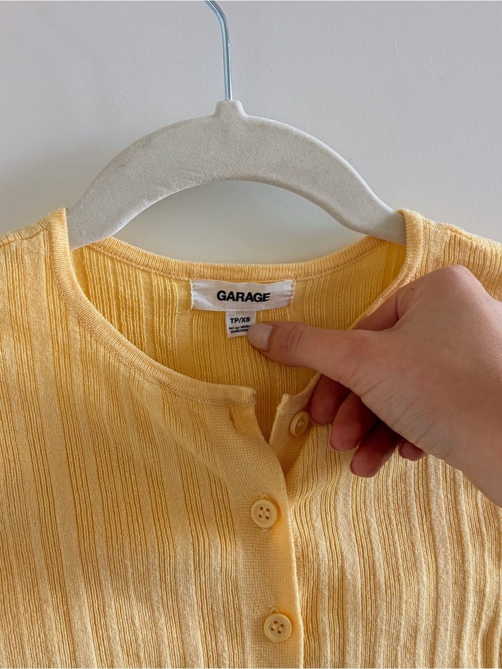 Garage Ribbed Cropped Button-Up Cardigan in Yellow - Picture 2 of 4